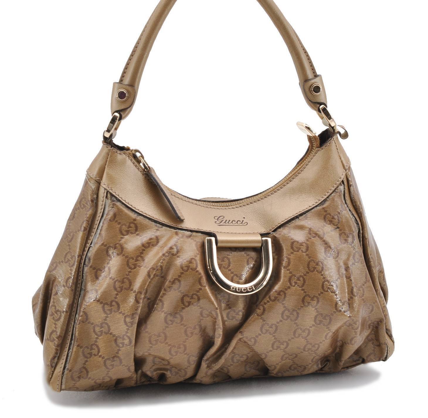 Authentic GUCCI GG Crystal Abbey Shoulder Hand Bag PVC Leather 190525 Gold 2063C
