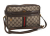 Authentic GUCCI Web Sherry Line Shoulder Bag GG PVC Leather Brown Junk 2063G