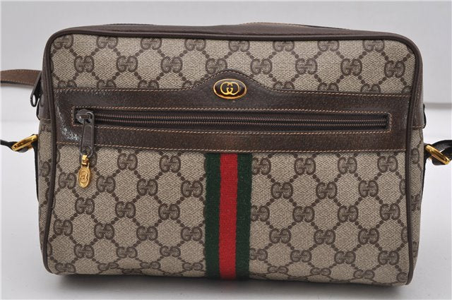 Authentic GUCCI Web Sherry Line Shoulder Bag GG PVC Leather Brown Junk 2063G