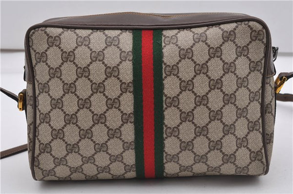 Authentic GUCCI Web Sherry Line Shoulder Bag GG PVC Leather Brown Junk 2063G