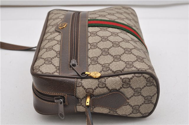 Authentic GUCCI Web Sherry Line Shoulder Bag GG PVC Leather Brown Junk 2063G