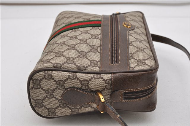 Authentic GUCCI Web Sherry Line Shoulder Bag GG PVC Leather Brown Junk 2063G