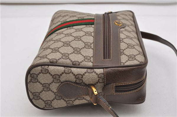 Authentic GUCCI Web Sherry Line Shoulder Bag GG PVC Leather Brown Junk 2063G