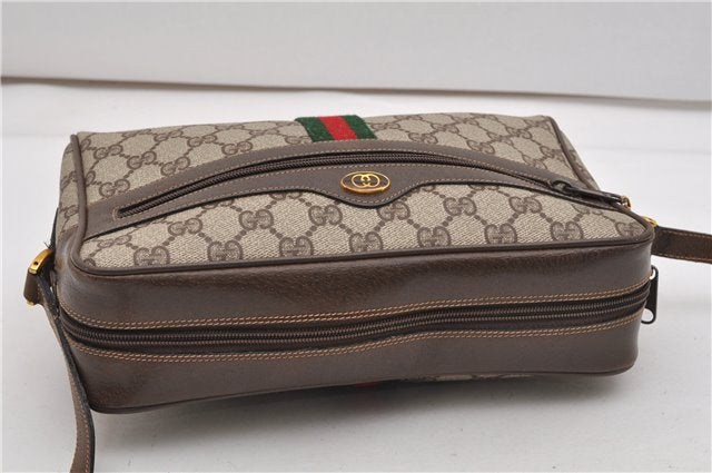 Authentic GUCCI Web Sherry Line Shoulder Bag GG PVC Leather Brown Junk 2063G
