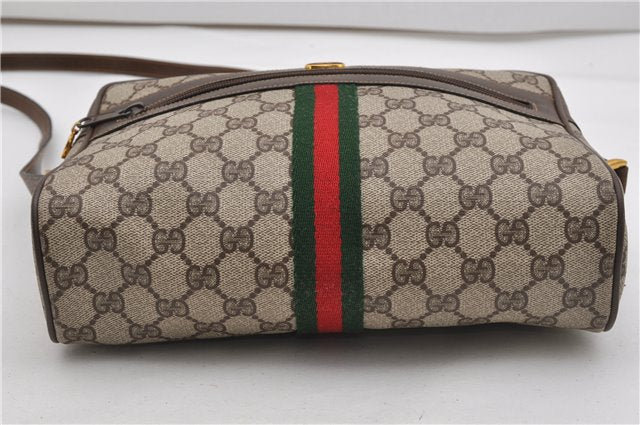 Authentic GUCCI Web Sherry Line Shoulder Bag GG PVC Leather Brown Junk 2063G