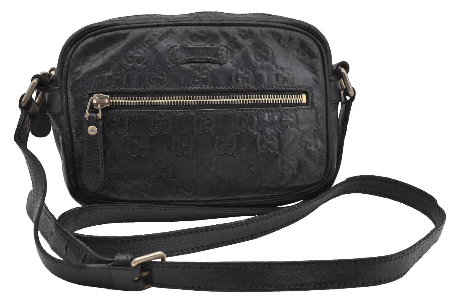 Authentic GUCCI Guccissima GG Leather Shoulder Cross Body Bag 201447 Black 2067I