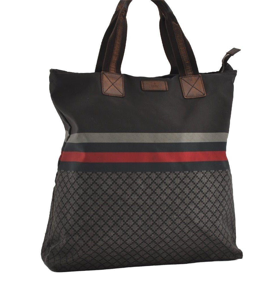 Authentic GUCCI Vintage Diamante Hand Tote Bag Nylon Leather 268112 Brown 2069I