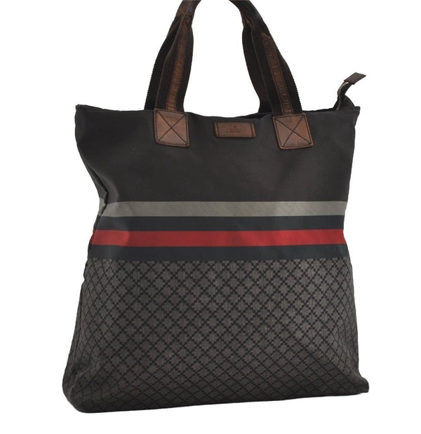 Authentic GUCCI Vintage Diamante Hand Tote Bag Nylon Leather 268112 Brown 2069I
