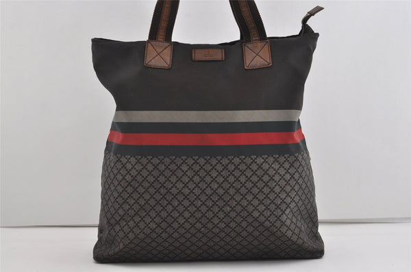 Authentic GUCCI Vintage Diamante Hand Tote Bag Nylon Leather 268112 Brown 2069I