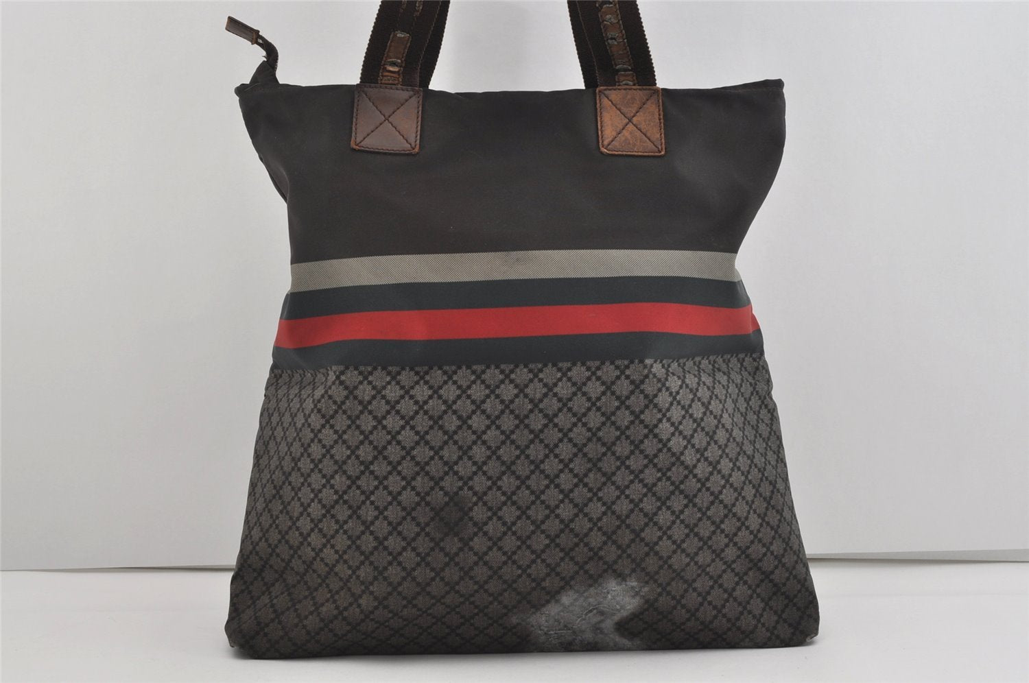 Authentic GUCCI Vintage Diamante Hand Tote Bag Nylon Leather 268112 Brown 2069I