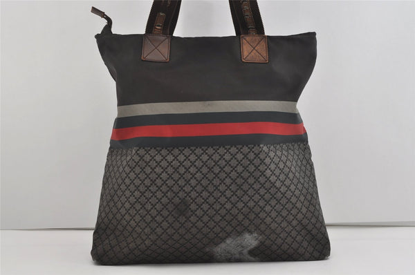 Authentic GUCCI Vintage Diamante Hand Tote Bag Nylon Leather 268112 Brown 2069I