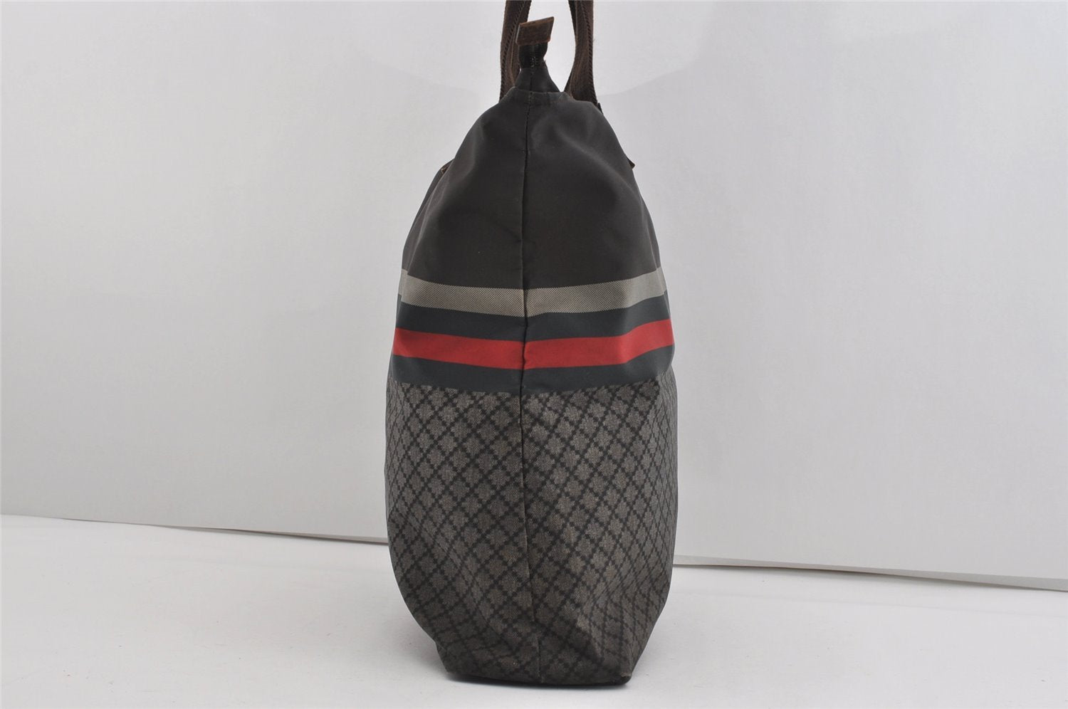 Authentic GUCCI Vintage Diamante Hand Tote Bag Nylon Leather 268112 Brown 2069I