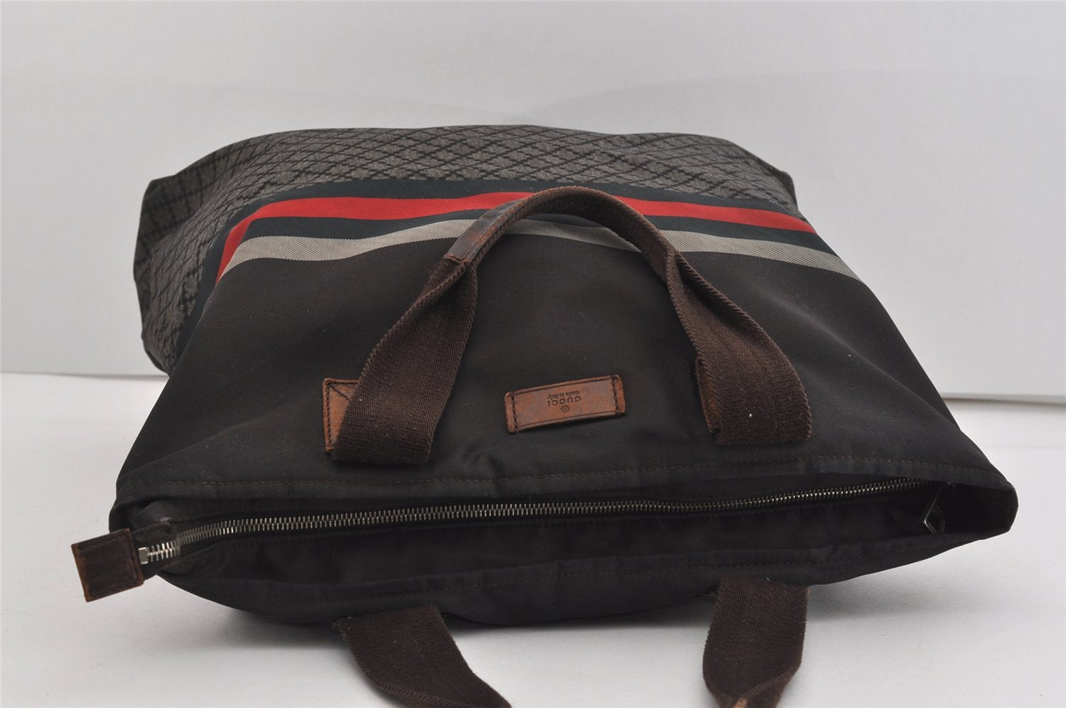 Authentic GUCCI Vintage Diamante Hand Tote Bag Nylon Leather 268112 Brown 2069I