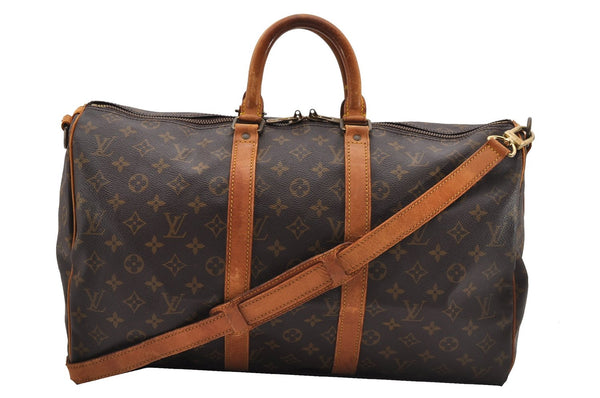 Authentic Louis Vuitton Monogram Keepall Bandouliere 45 M41418 Boston Bag 2070G