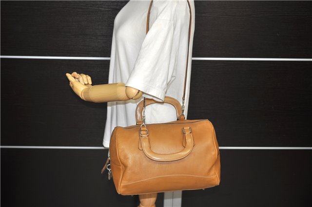 Authentic PRADA Leather 2Way Shoulder Hand Boston Bag Purse Brown 2074D