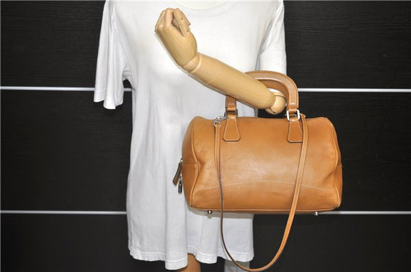 Authentic PRADA Leather 2Way Shoulder Hand Boston Bag Purse Brown 2074D