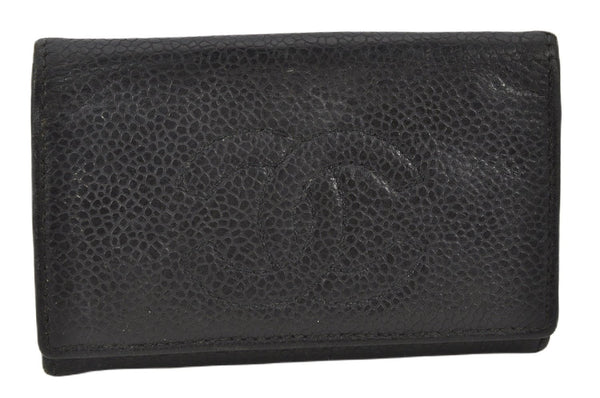 Authentic CHANEL Vintage Caviar Skin 6 Six Hooks Key Case CC Logo Black 2074G