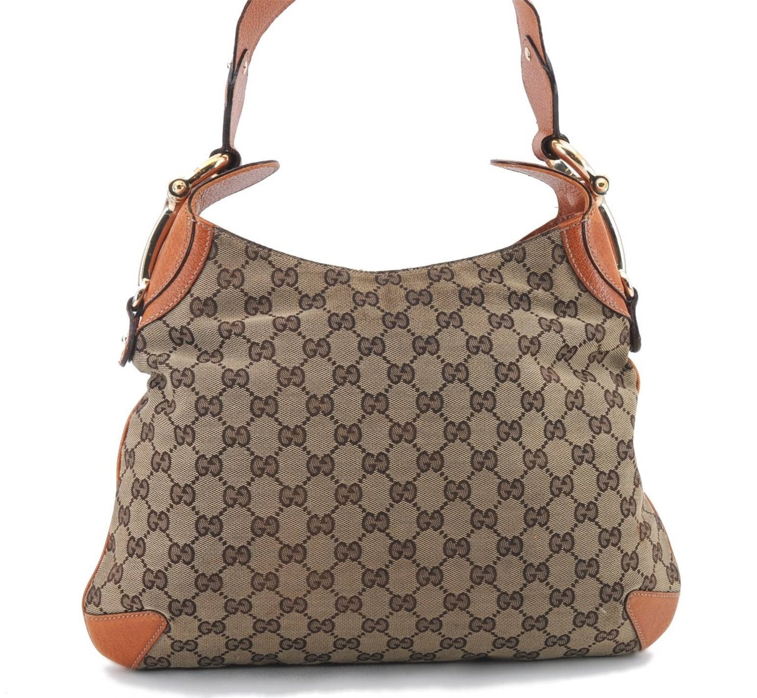 Authentic GUCCI Horsebit Shoulder Hand Bag GG Canvas Leather 145826 Brown 2078D