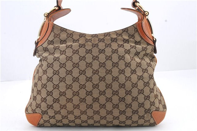 Authentic GUCCI Horsebit Shoulder Hand Bag GG Canvas Leather 145826 Brown 2078D