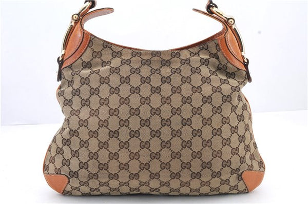 Authentic GUCCI Horsebit Shoulder Hand Bag GG Canvas Leather 145826 Brown 2078D
