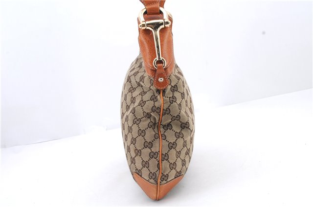 Authentic GUCCI Horsebit Shoulder Hand Bag GG Canvas Leather 145826 Brown 2078D