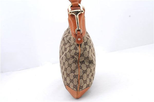 Authentic GUCCI Horsebit Shoulder Hand Bag GG Canvas Leather 145826 Brown 2078D