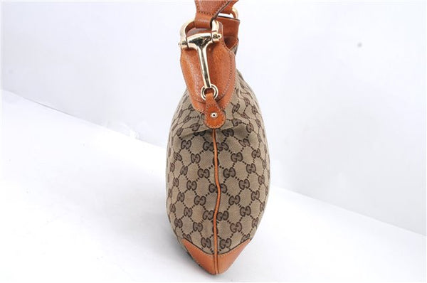Authentic GUCCI Horsebit Shoulder Hand Bag GG Canvas Leather 145826 Brown 2078D