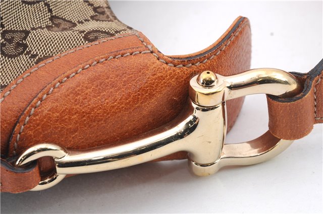 Authentic GUCCI Horsebit Shoulder Hand Bag GG Canvas Leather 145826 Brown 2078D