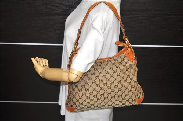 Authentic GUCCI Horsebit Shoulder Hand Bag GG Canvas Leather 145826 Brown 2078D