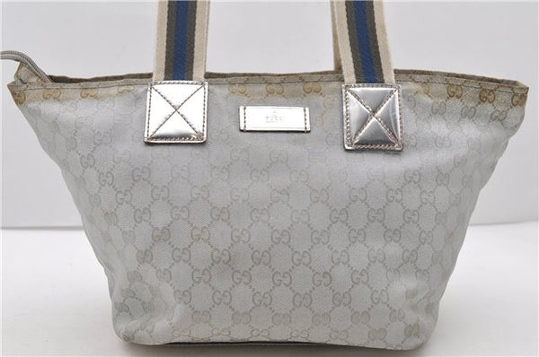 Authentic GUCCI Shoulder Tote Bag Purse GG Canvas Leather 131230 Silver 2079D