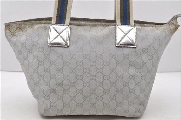 Authentic GUCCI Shoulder Tote Bag Purse GG Canvas Leather 131230 Silver 2079D