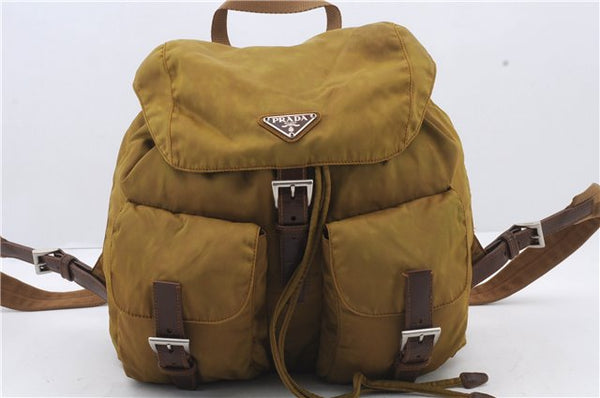 Authentic PRADA Nylon Leather Backpack Purse Khaki Green Brown 2080D