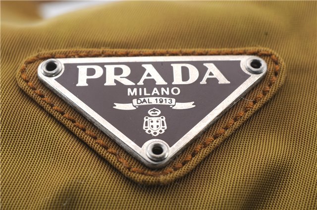 Authentic PRADA Nylon Leather Backpack Purse Khaki Green Brown 2080D