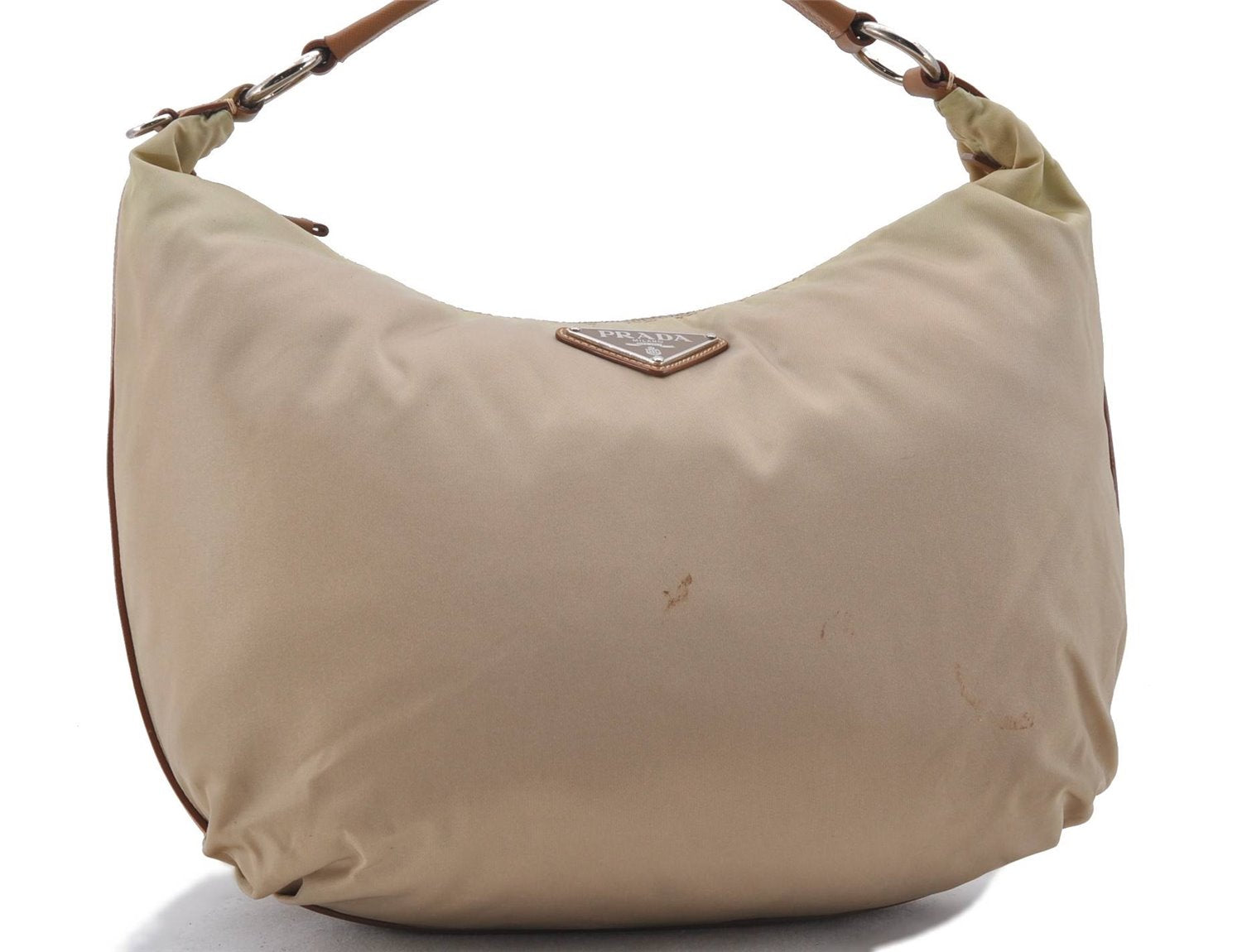 Authentic PRADA Nylon Leather Hand Shoulder Bag Purse Beige 2083D