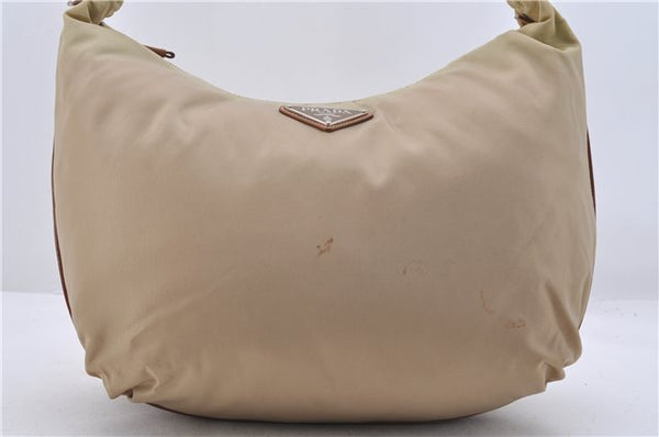 Authentic PRADA Nylon Leather Hand Shoulder Bag Purse Beige 2083D