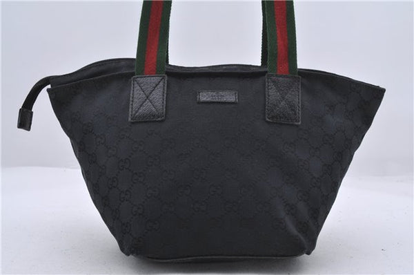 Authentic GUCCI Web Sherry Line Hand Bag GG Canvas Leather 131228 Black 2086D