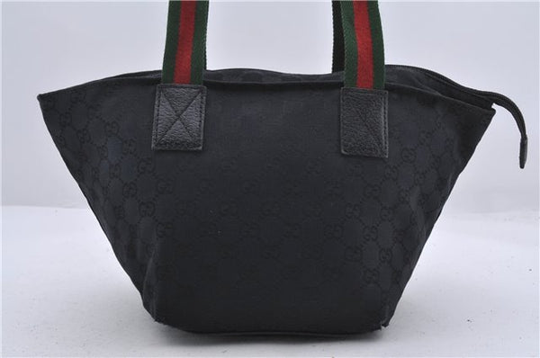 Authentic GUCCI Web Sherry Line Hand Bag GG Canvas Leather 131228 Black 2086D