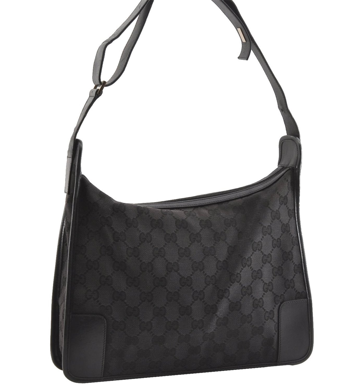 Authentic GUCCI Vintage Shoulder Hand Bag GG Canvas Leather 0014205 Black 2086G