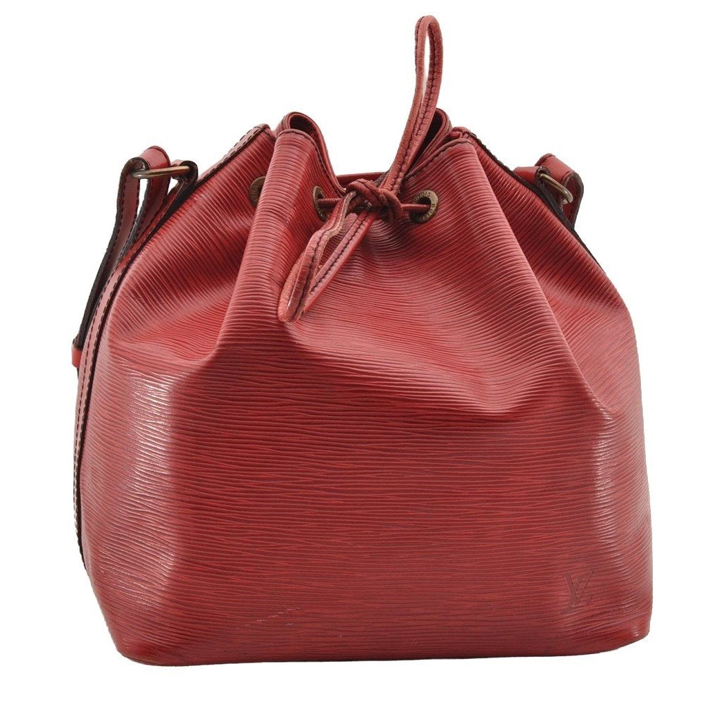 Authentic Louis Vuitton Epi Petit Noe Shoulder Drawstring Bag M44107 Red 2086I