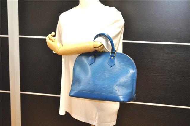 Authentic Louis Vuitton Epi Alma PM Hand Bag Blue M52145 LV 2087G