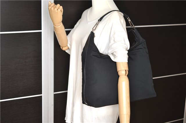 Authentic GUCCI Vintage Shoulder Hand Bag Nylon Leather Black  2092G