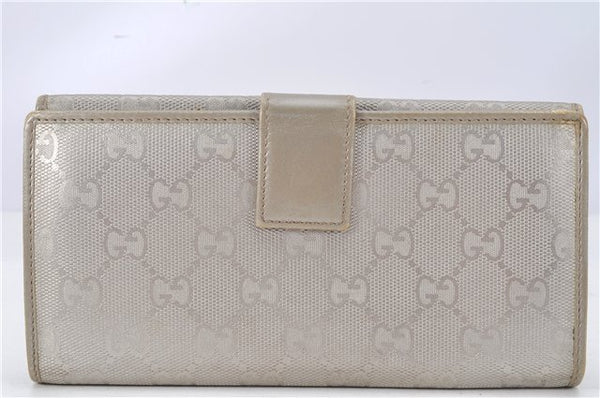 Authentic GUCCI GG Imprime Long Wallet Purse GG PVC Leather 212104 Silver 2095G