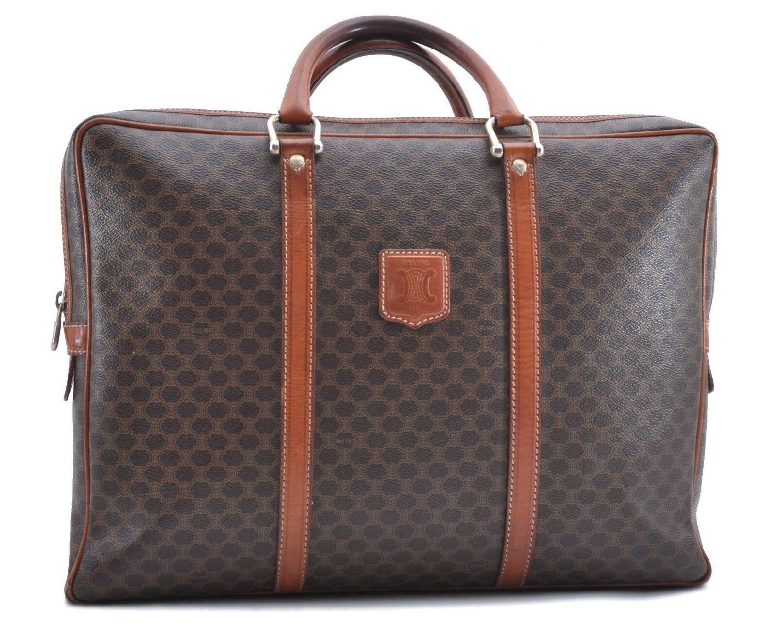 Authentic CELINE Macadam Pattern Briefcase PVC Leather Brown 2099C