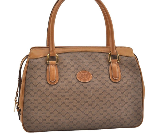 Authentic GUCCI Vintage Micro GG PVC Leather Tote Hand Bag Brown 2099I