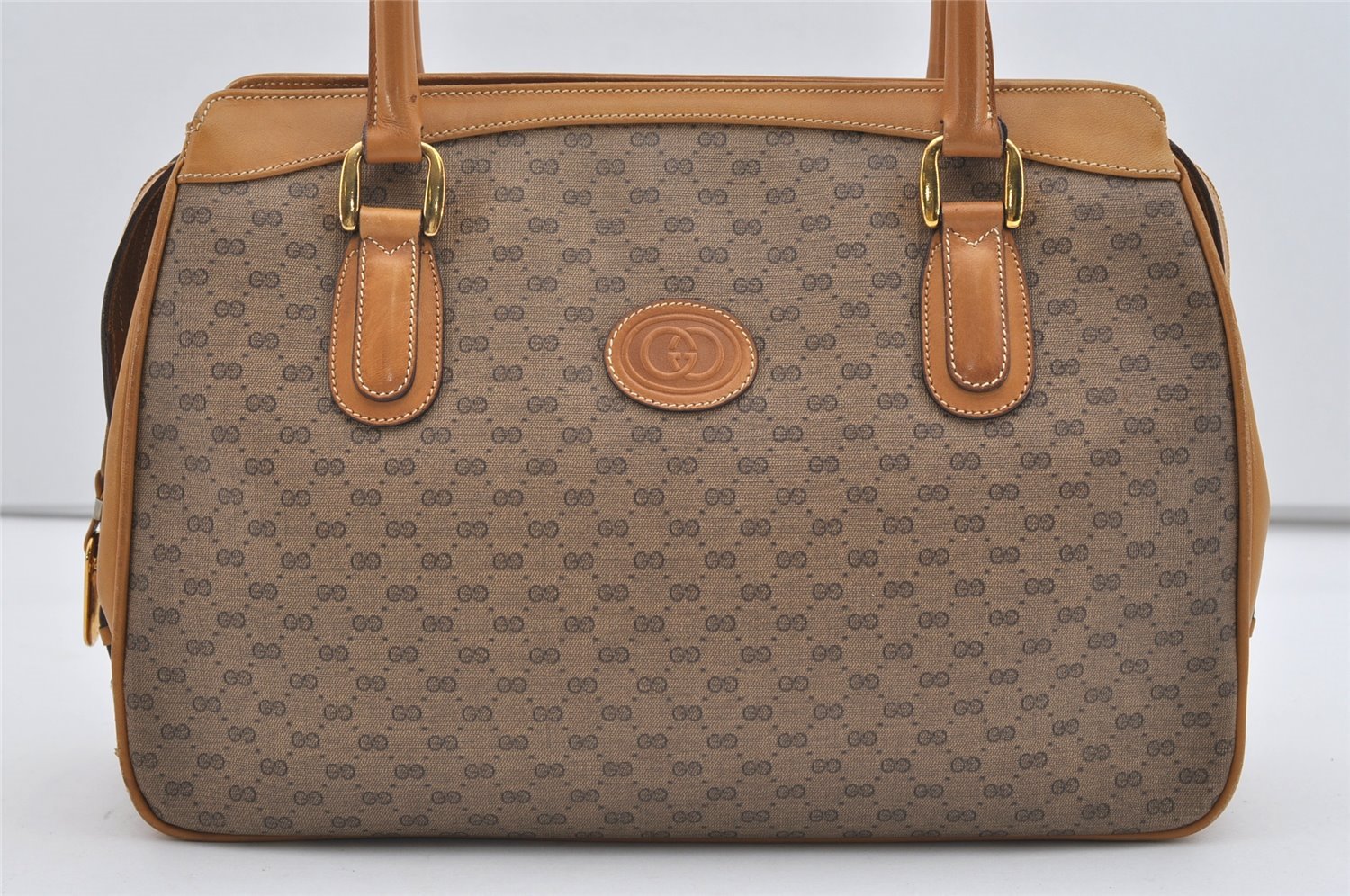 Authentic GUCCI Vintage Micro GG PVC Leather Tote Hand Bag Brown 2099I