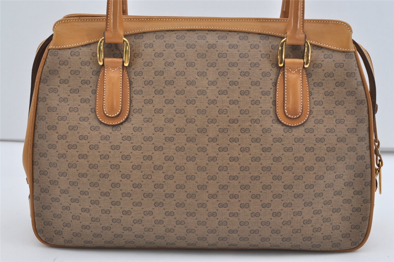 Authentic GUCCI Vintage Micro GG PVC Leather Tote Hand Bag Brown 2099I