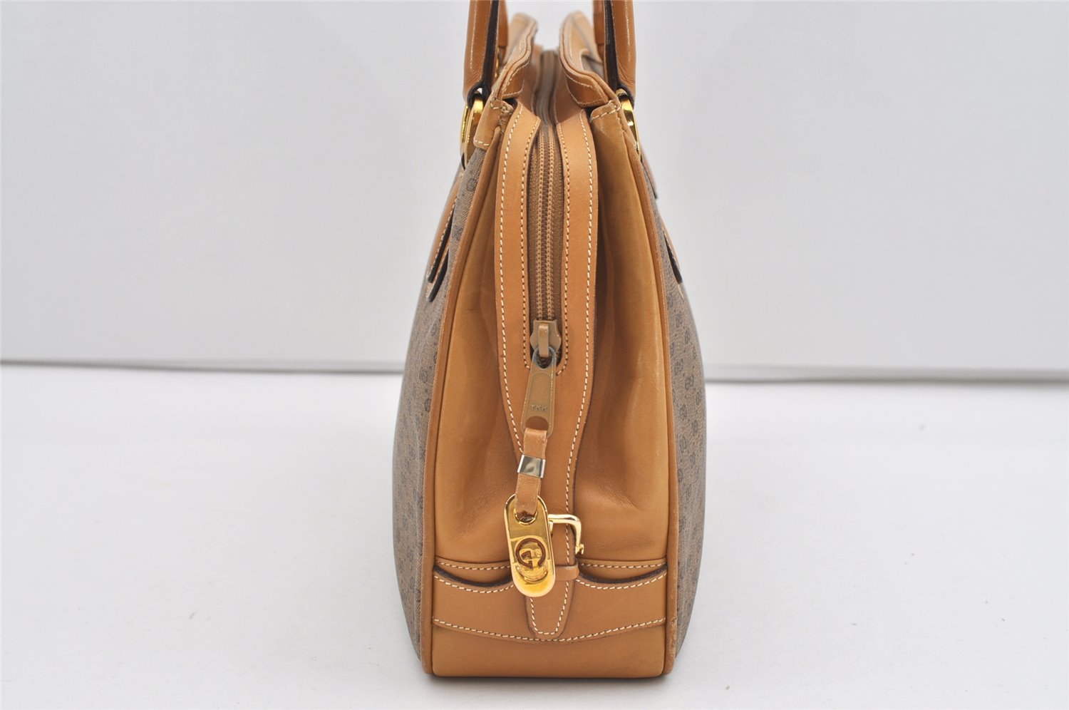 Authentic GUCCI Vintage Micro GG PVC Leather Tote Hand Bag Brown 2099I