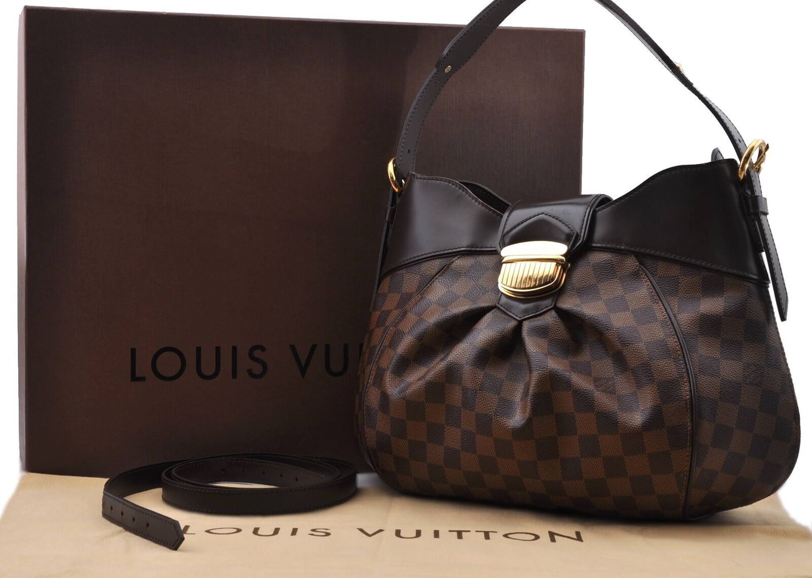 Authentic LOUIS VUITTON Damier Sistina MM Shoulder Bag N41541 LV Box 2102C