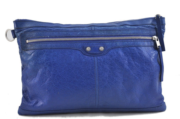 Authentic BALENCIAGA Classic Clip L Clutch Bag Purse Leather 273023 Blue 2104D