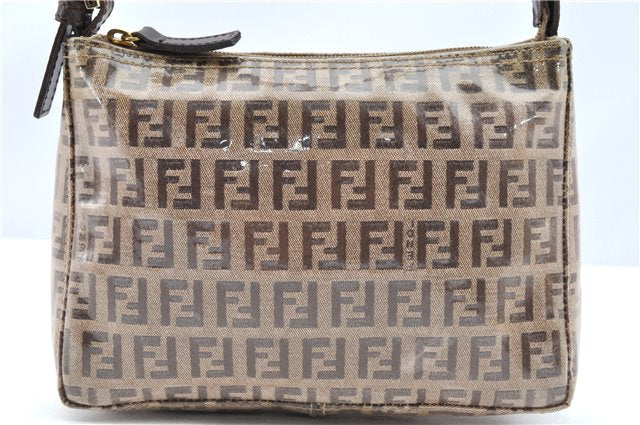 Authentic FENDI Zucchino Vintage Hand Bag Pouch Purse PVC Leather Brown 2105G